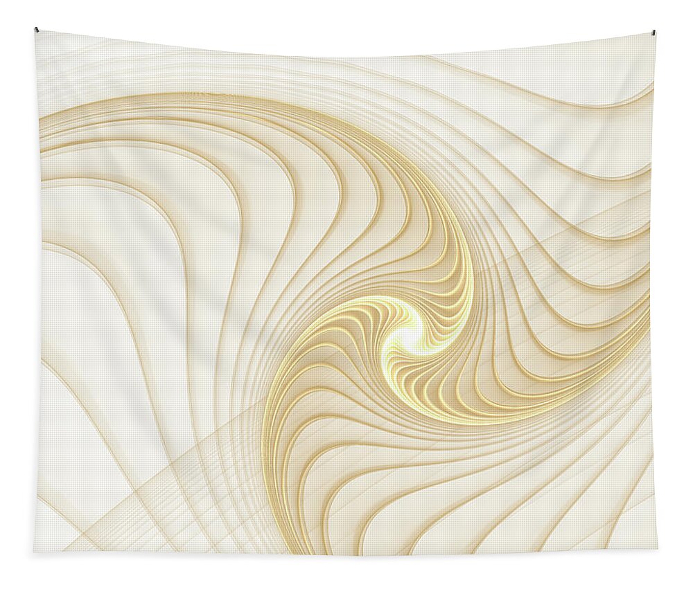 Fractal Tapestry featuring the digital art Golden and White Spiral Abstract by Matthias Hauser