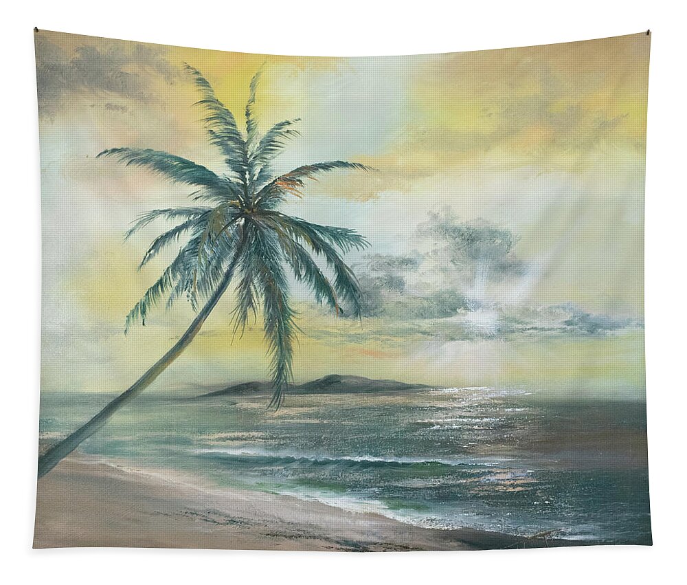 Sunset Tapestry featuring the painting Golden Beach Sunset by Lynne Pittard