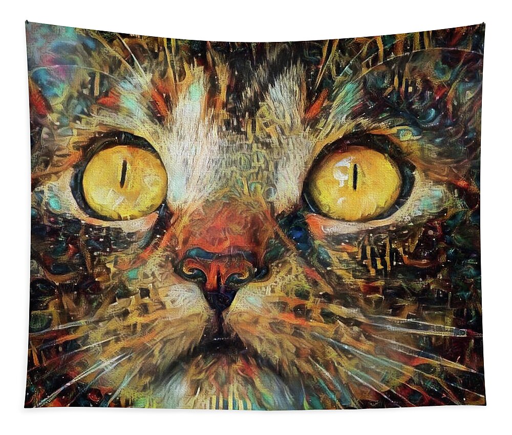 Tabby Cat Tapestry featuring the digital art Golden Eyes Dreaming by Peggy Collins