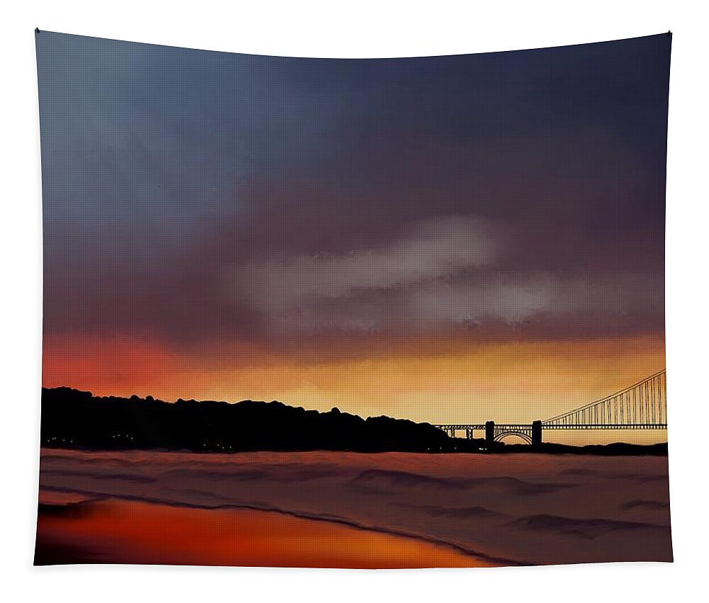Golden Gate Bridge Tapestry featuring the painting Golden Gate Sunset by Becky Herrera