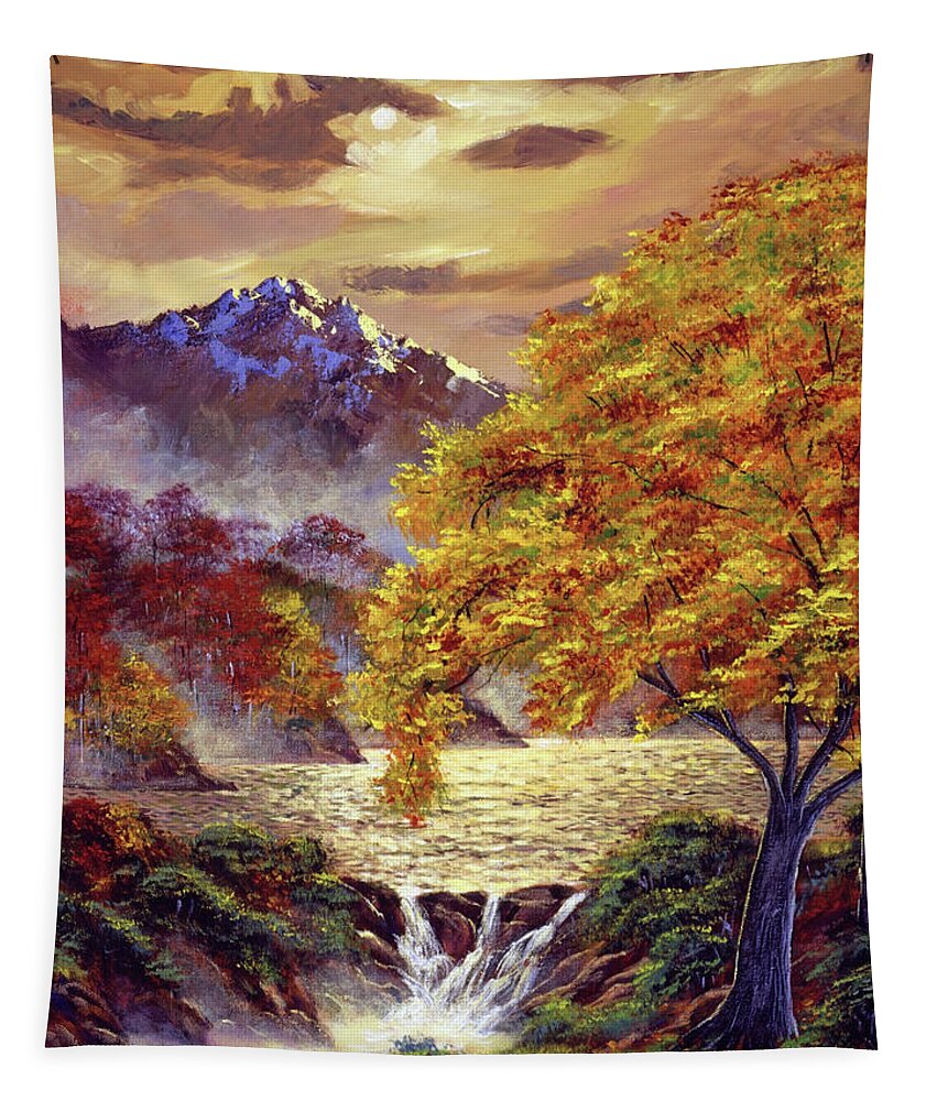 Landscape Tapestry featuring the painting Golden Hour Light by David Lloyd Glover