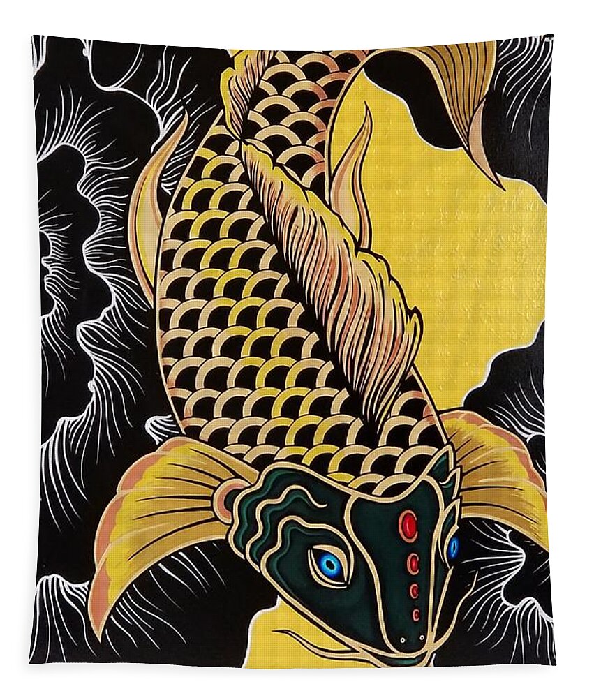  Tapestry featuring the painting Golden Koi Fish by Bryon Stewart