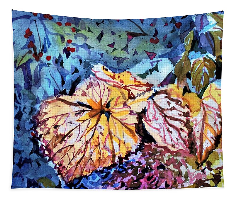 Leaf Tapestry featuring the painting Golden Leaves by Mindy Newman