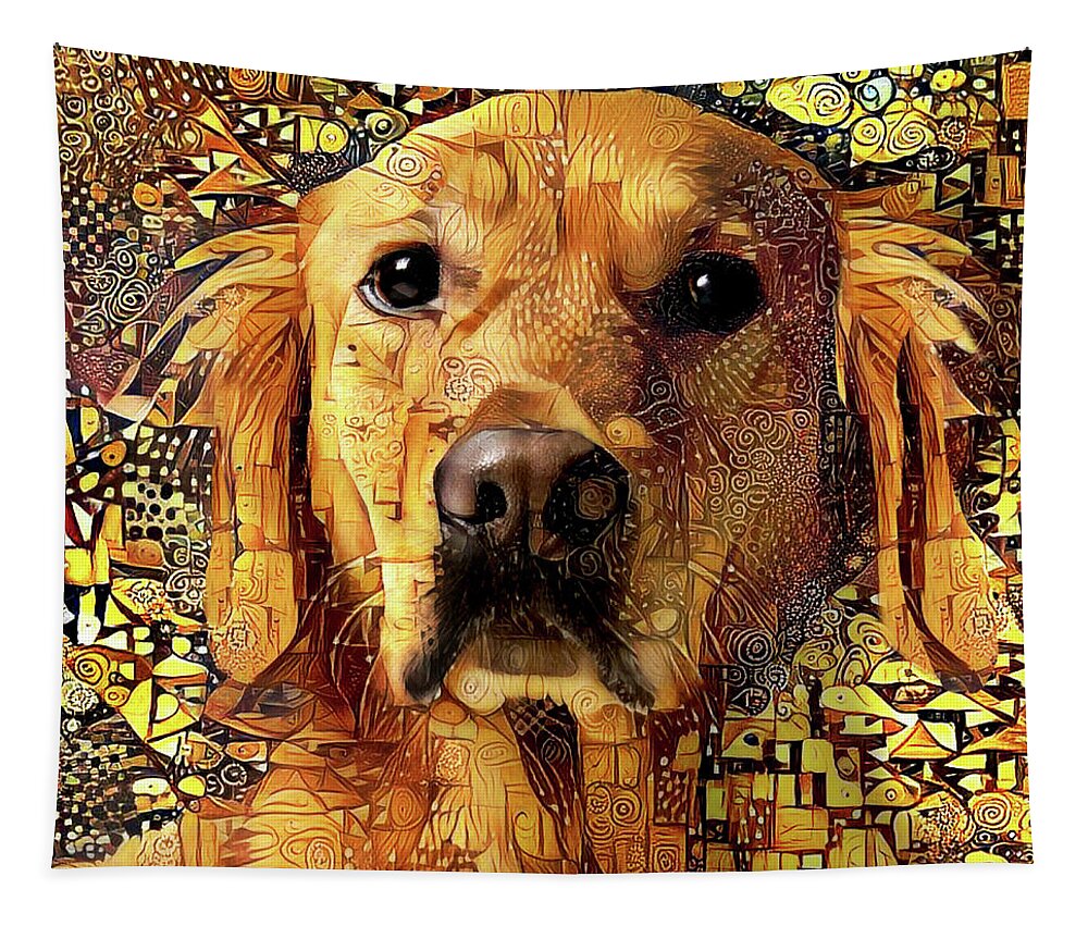 Golden Retriever Tapestry featuring the digital art Golden Retriever Dog Abstract Art by Peggy Collins