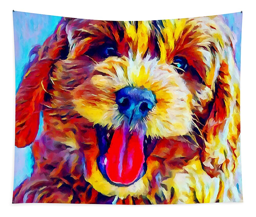 Animal Tapestry featuring the painting Goldendoodle 2 by Chris Butler