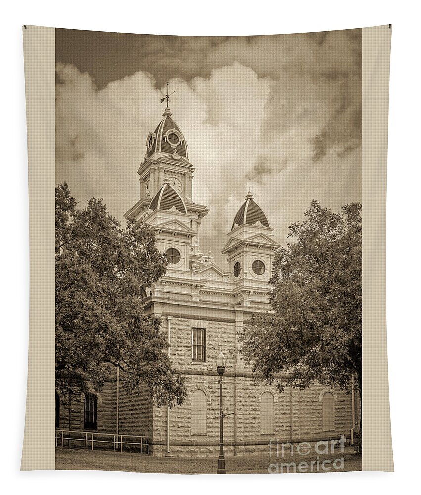 Goliad Courthouse In Sepia Tapestry featuring the photograph Goliad Courthouse in Sepia by Imagery by Charly