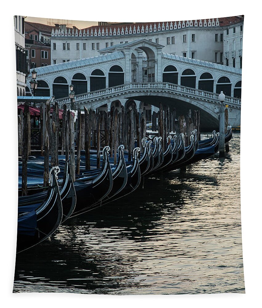 Canal Tapestry featuring the photograph Gondolas of Venice by Jaroslaw Blaminsky