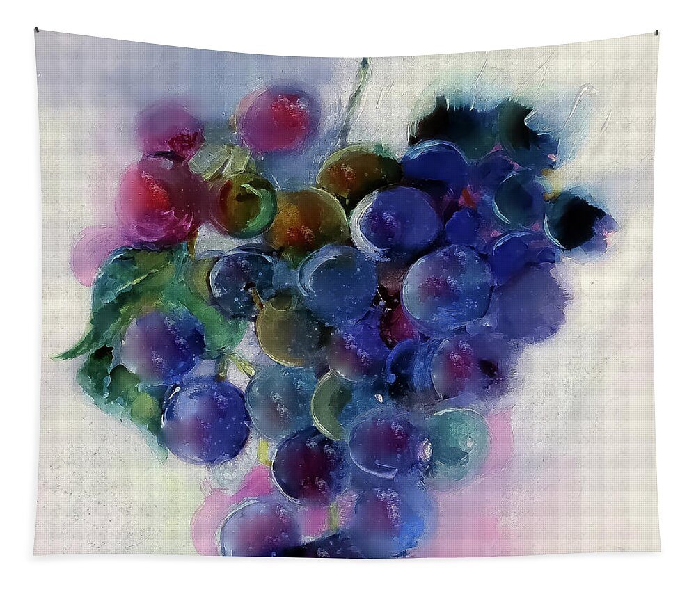 Grapes Tapestry featuring the painting Grape Harvest Watercolor Painting by Lisa Kaiser