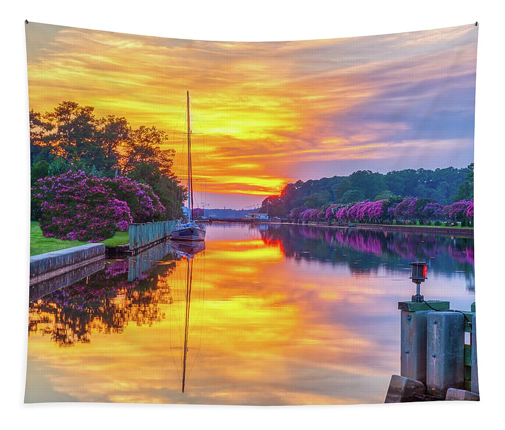 Albemarle Tapestry featuring the photograph Great Bridge Sunset Reflections by Donna Twiford