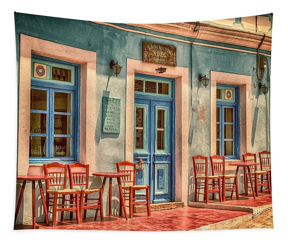 Greek Cafe Colorful Vintage Storefronts Tapestry by Design Turnpike -  Instaprints