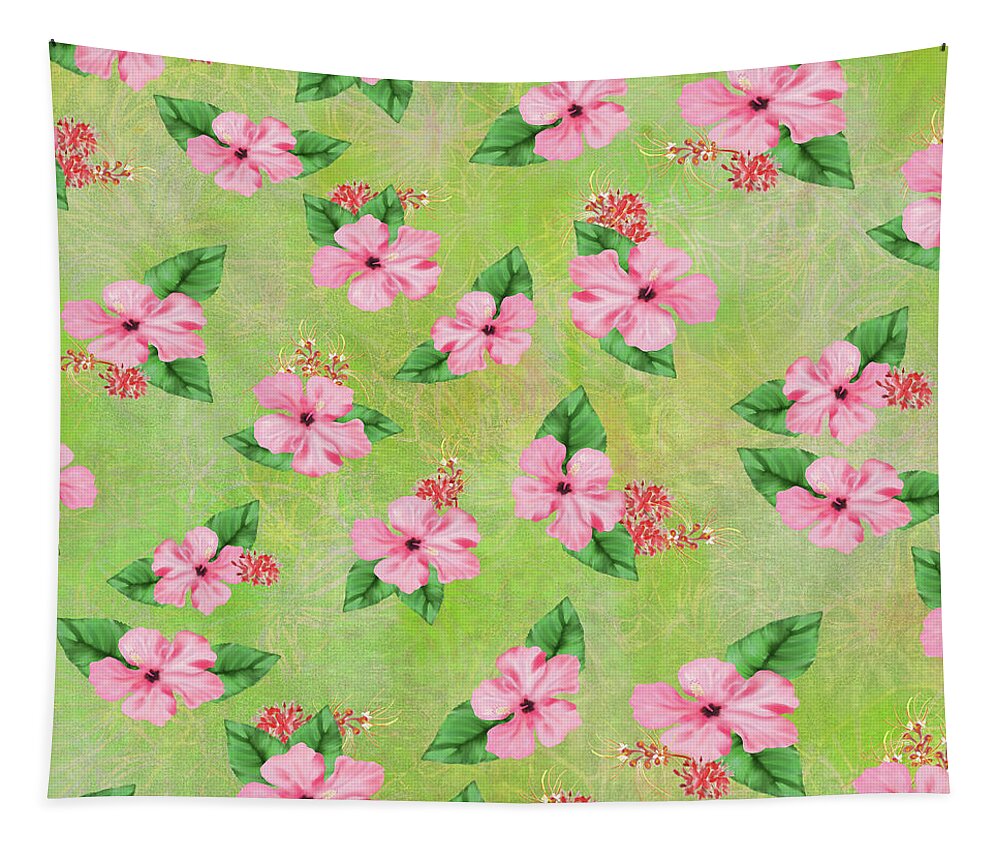 Blooms Tapestry featuring the digital art Green Batik Tropical Multi-Foral Print by Sand And Chi