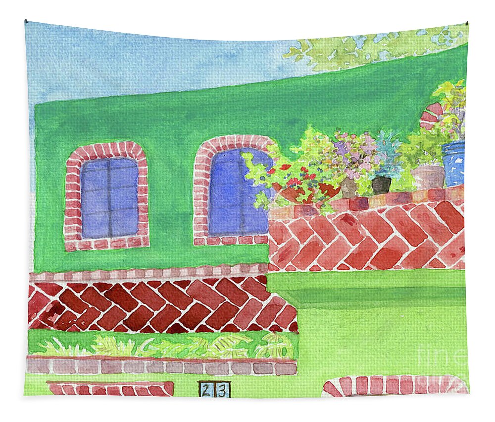 Mexico Tapestry featuring the painting Green Hacienda by Anne Marie Brown