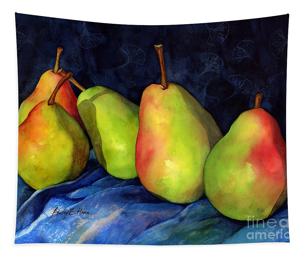 Pear Tapestry featuring the painting Green Pears by Hailey E Herrera