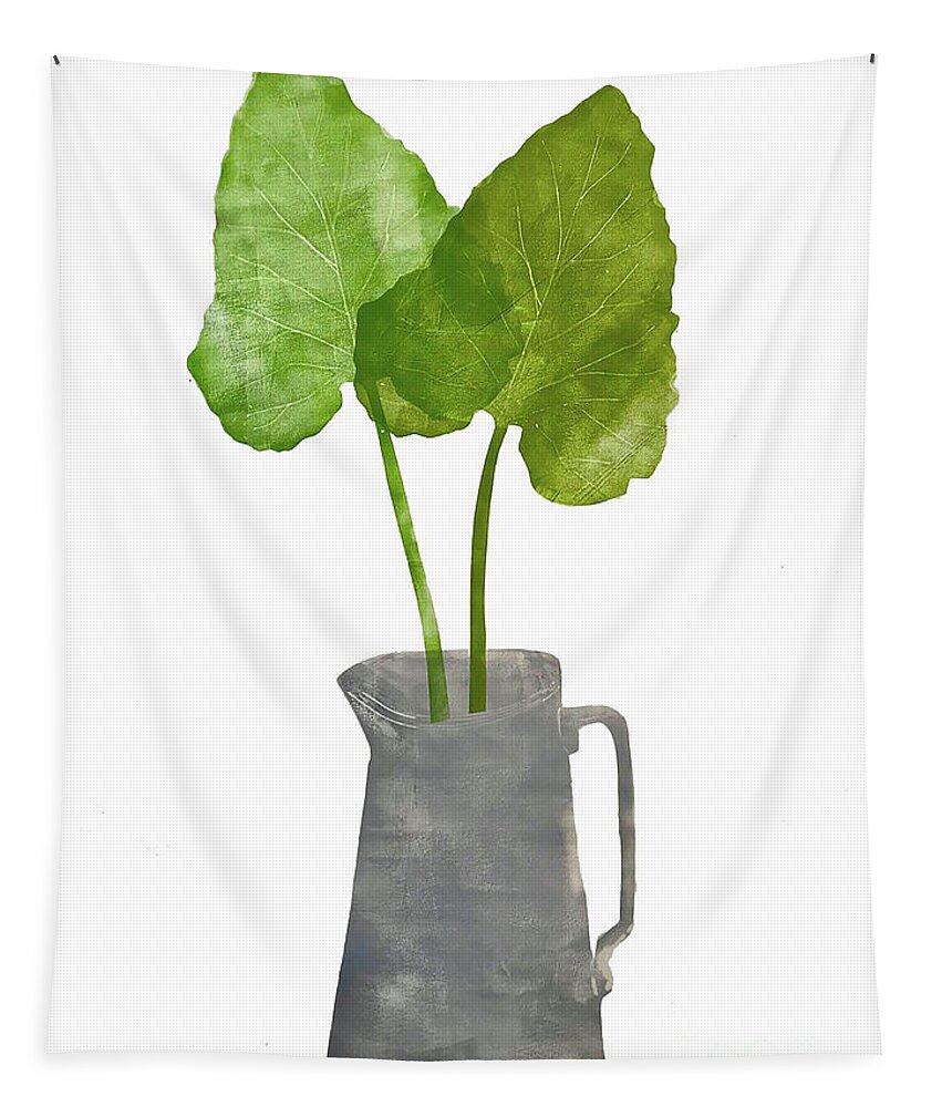 Spring Flowers Tapestry featuring the painting Grey Jug With Leaves by Sarah Thompson-engels