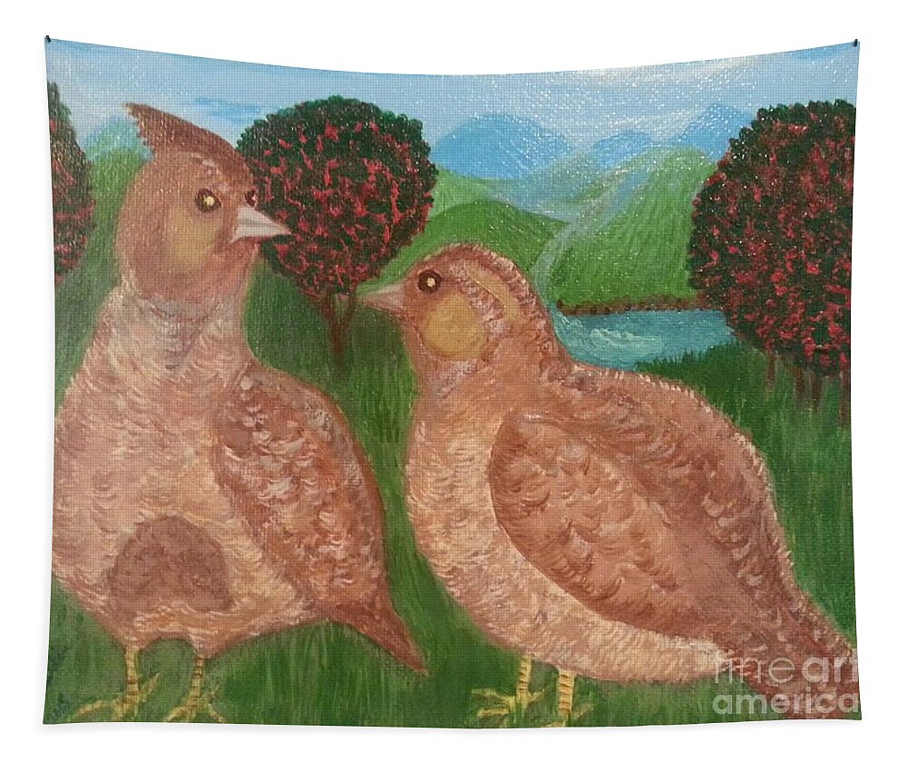 Grouse Tapestry featuring the painting Grouse on Mountain Top by Elizabeth Mauldin
