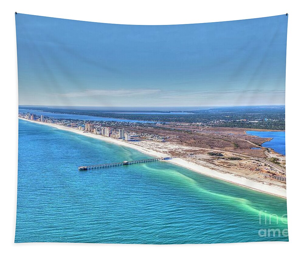  Tapestry featuring the photograph GSP Pier and Beach by Gulf Coast Aerials -