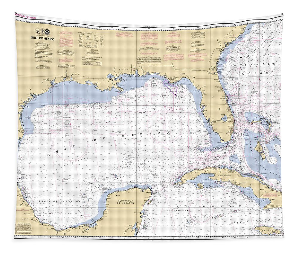 411 Tapestry featuring the digital art Gulf of Mexico, NOAA Chart 411 by Nautical Chartworks