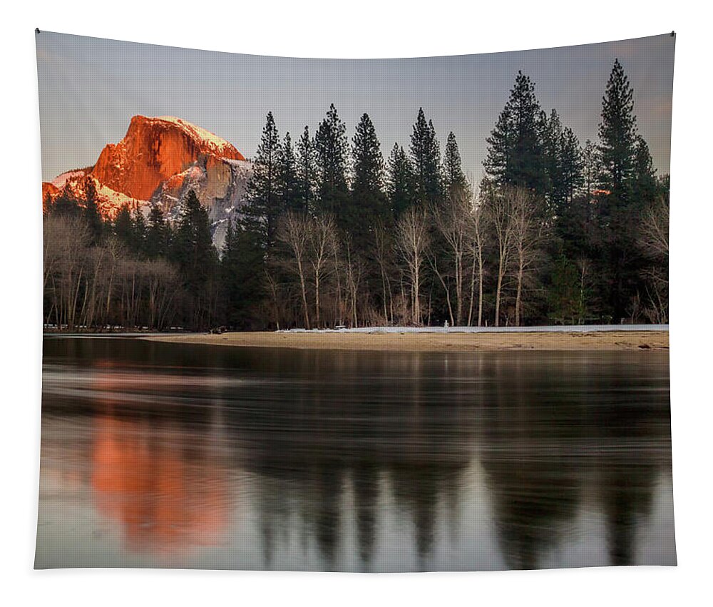Half Dome Tapestry featuring the photograph Half Dome Sunset in Winter by Mike Long