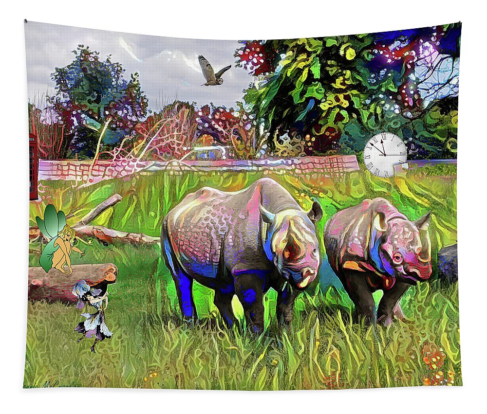 Rhinoceros Tapestry featuring the digital art Hallucination by Pennie McCracken