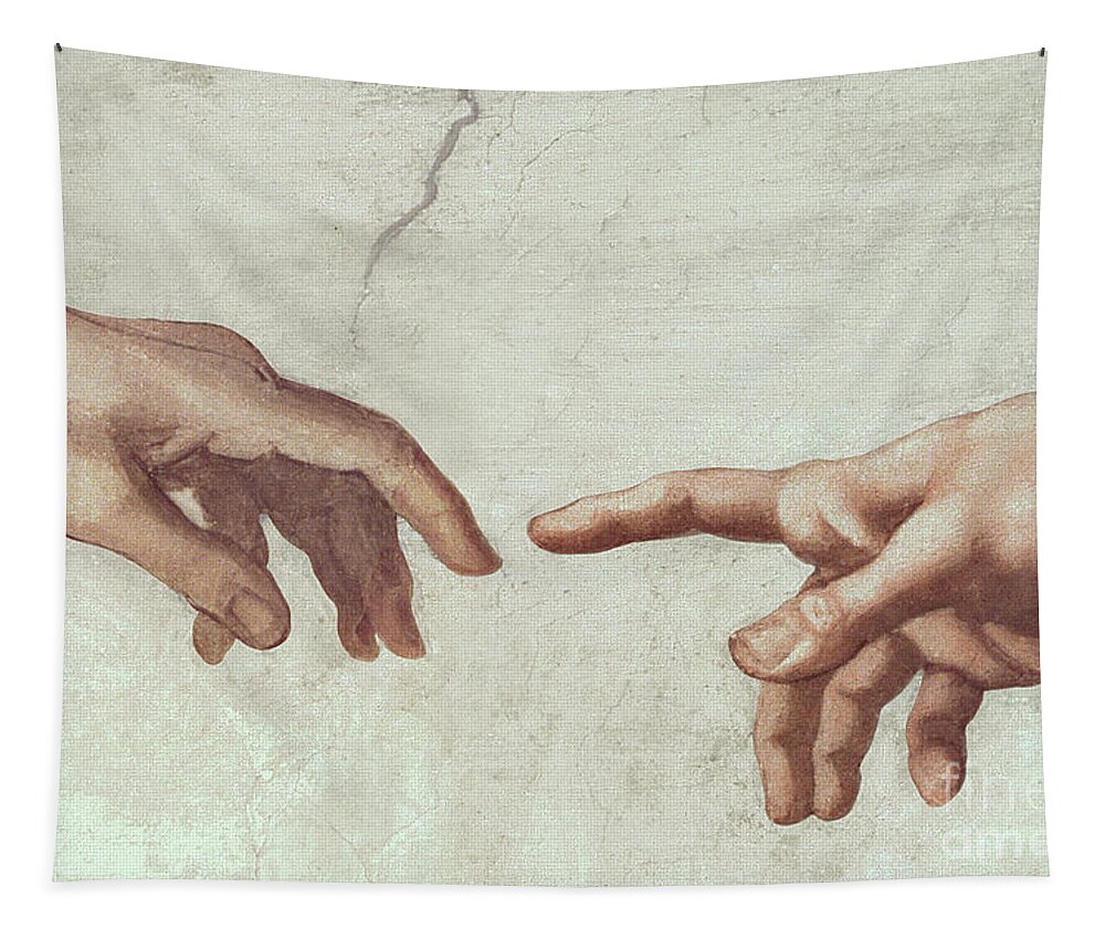 Sistine Tapestry featuring the painting Hands of God and Adam by Michelangelo by Michelangelo Buonarroti