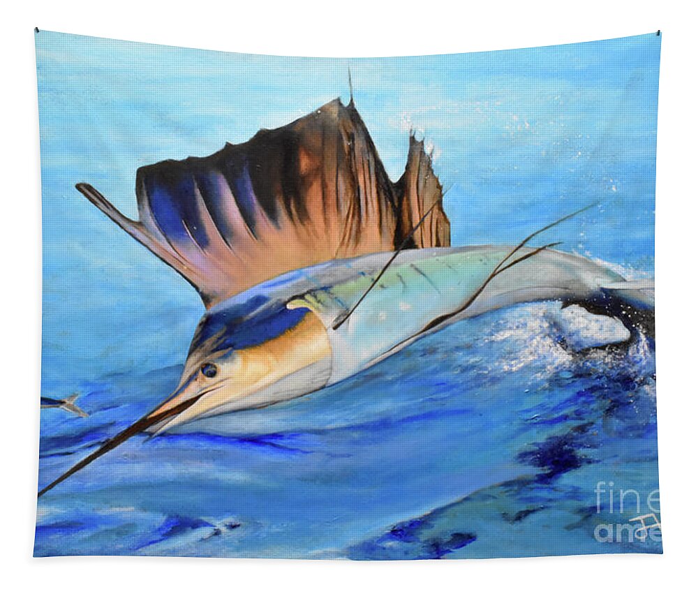 Sailfish Tapestry featuring the painting Hang Time by Jerome Wilson