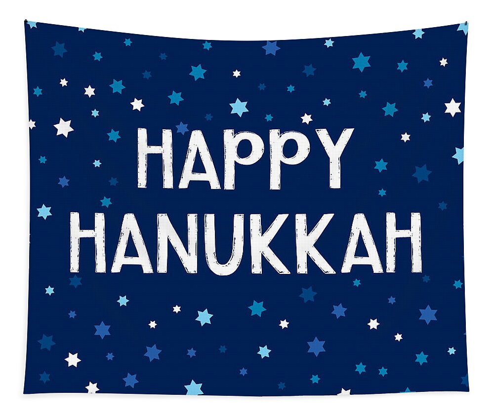Hanukkah Tapestry featuring the mixed media Happy Hanukkah Starry Night- Art by Linda Woods by Linda Woods