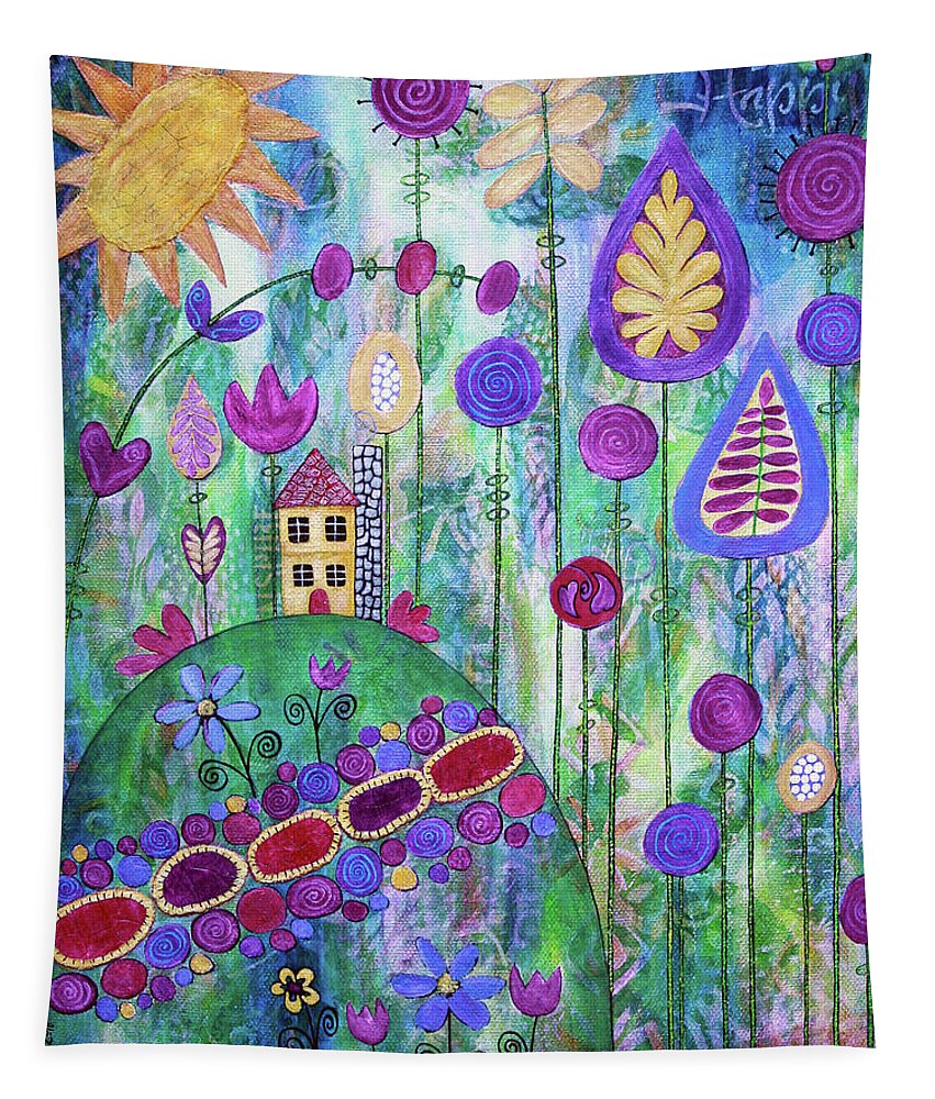 Whimsical Tapestry featuring the painting Happy Place by Winona's Sunshyne