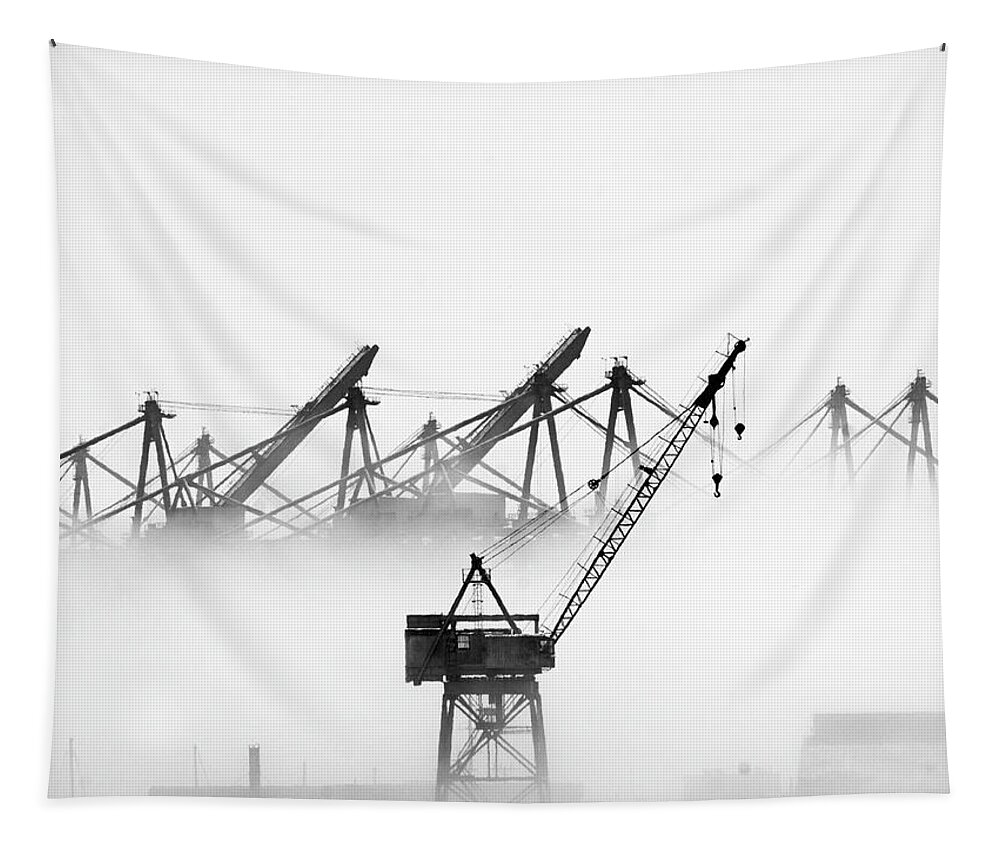 L.a. Harbor Tapestry featuring the photograph Harbor in Fog by Joe Schofield