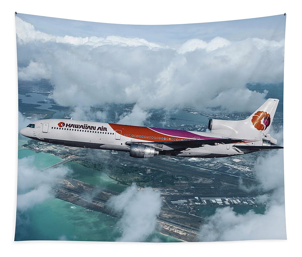 Hawaiian Airlines Tapestry featuring the mixed media Hawaiian Airlines L-1011 TriStar by Erik Simonsen
