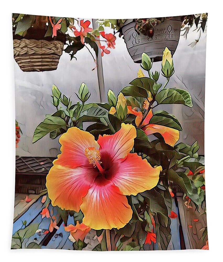 Native Hawaiian Hibiscus Flower Tapestry featuring the digital art Hawaiian Flowers by Don Wright