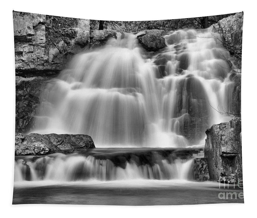 Hawk Falls Tapestry featuring the photograph Hawk Falls Closeup Black And White by Adam Jewell