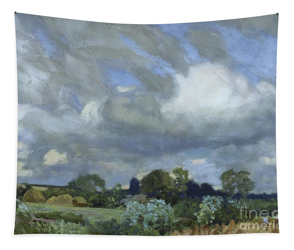 Farm Land Tapestry featuring the painting Haymaking By George Clausen by George Clausen
