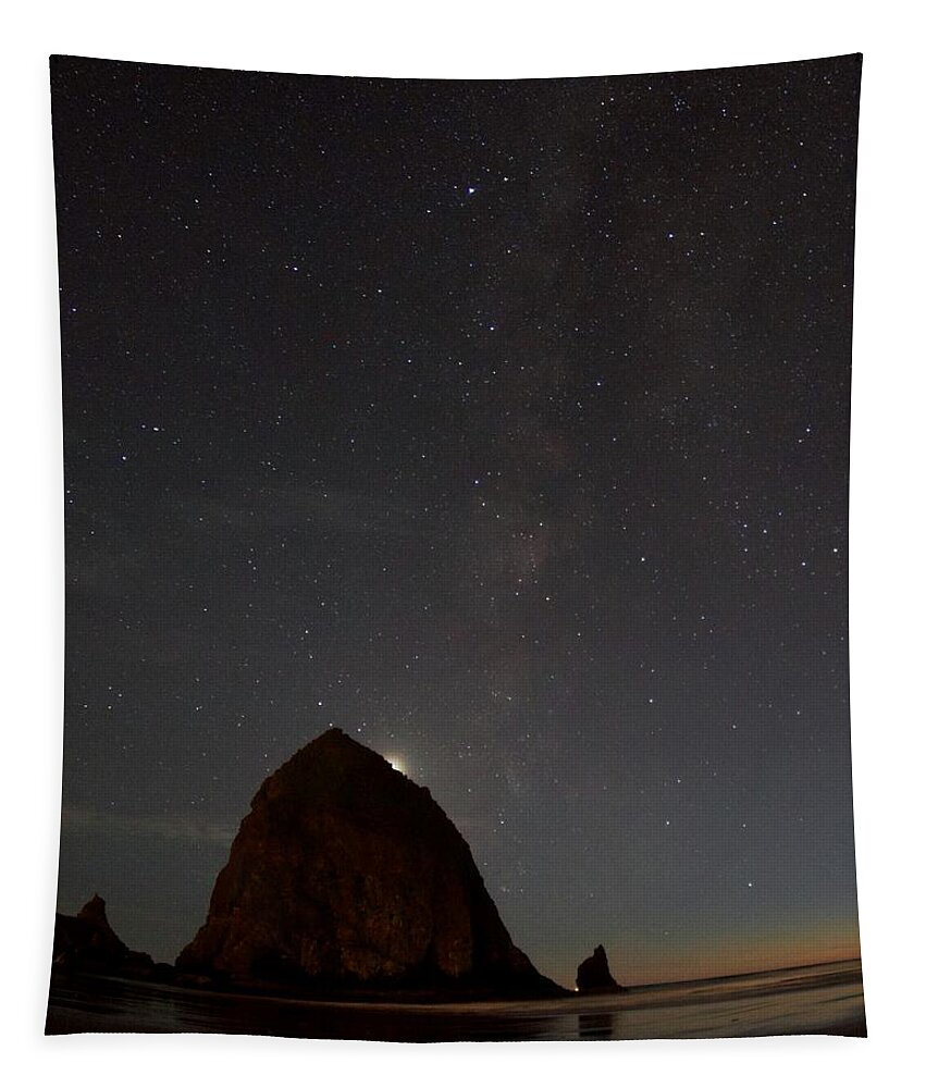 Oregon Tapestry featuring the photograph Haystack Night Under the Stars by Todd Kreuter