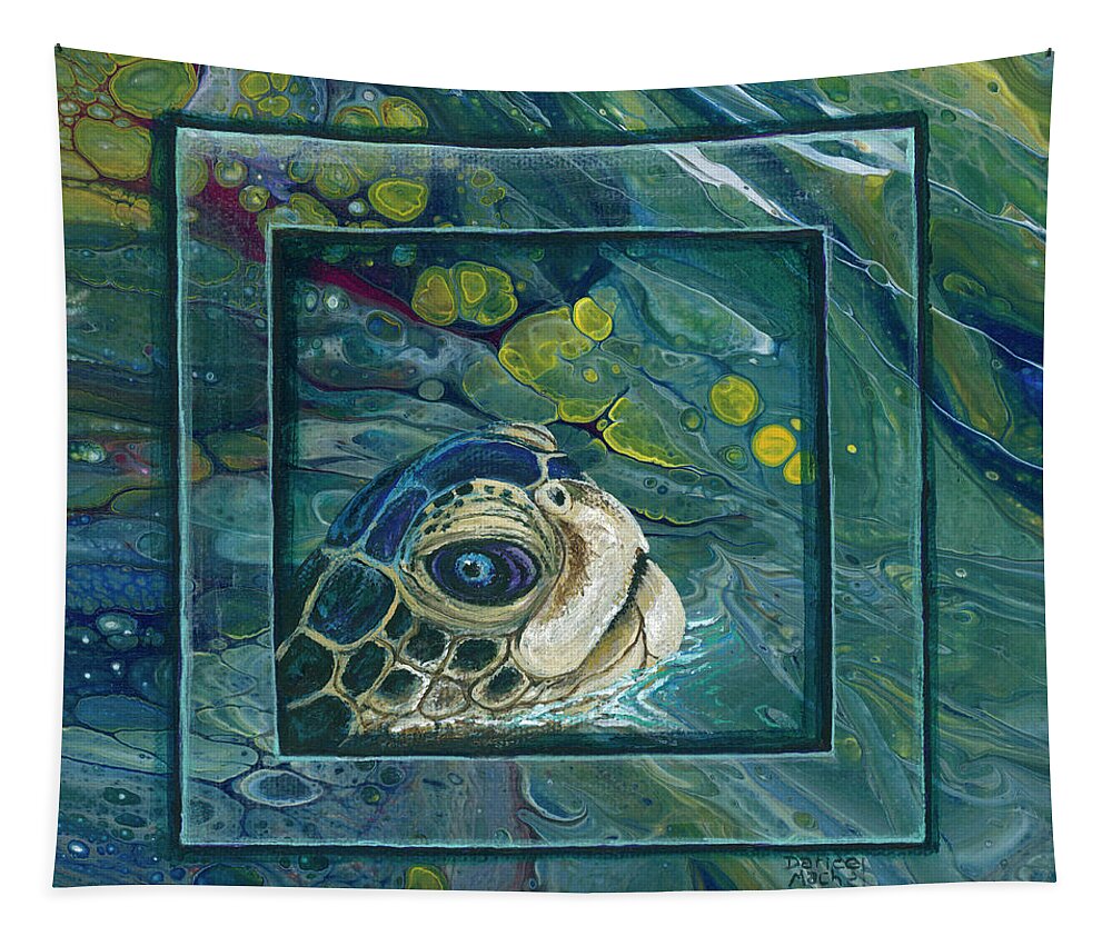 Sea Turtle Tapestry featuring the painting Head Above Water by Darice Machel McGuire