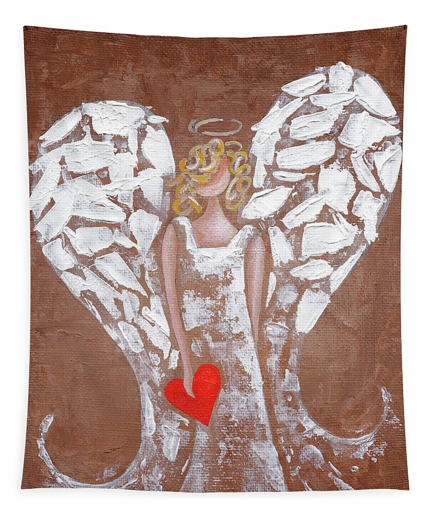 Angel Tapestry featuring the painting Heard on High Angel - brown heart by Annie Troe