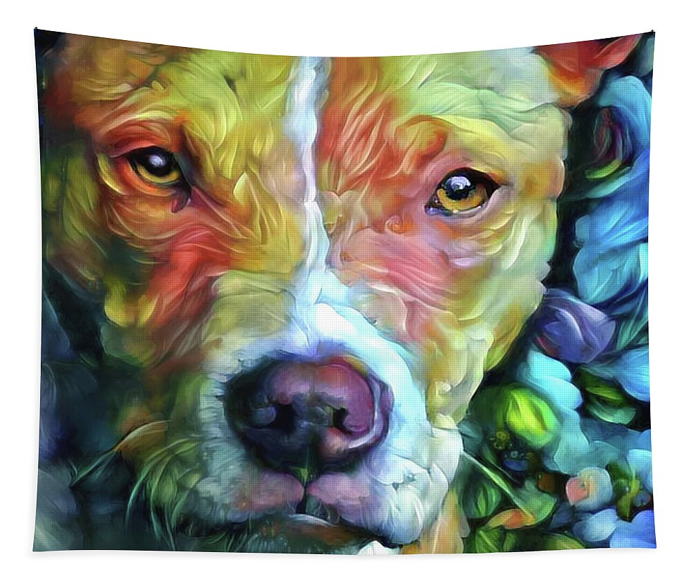 Gold Pitbull Tapestry featuring the mixed media Heart of Gold by Peggy Collins
