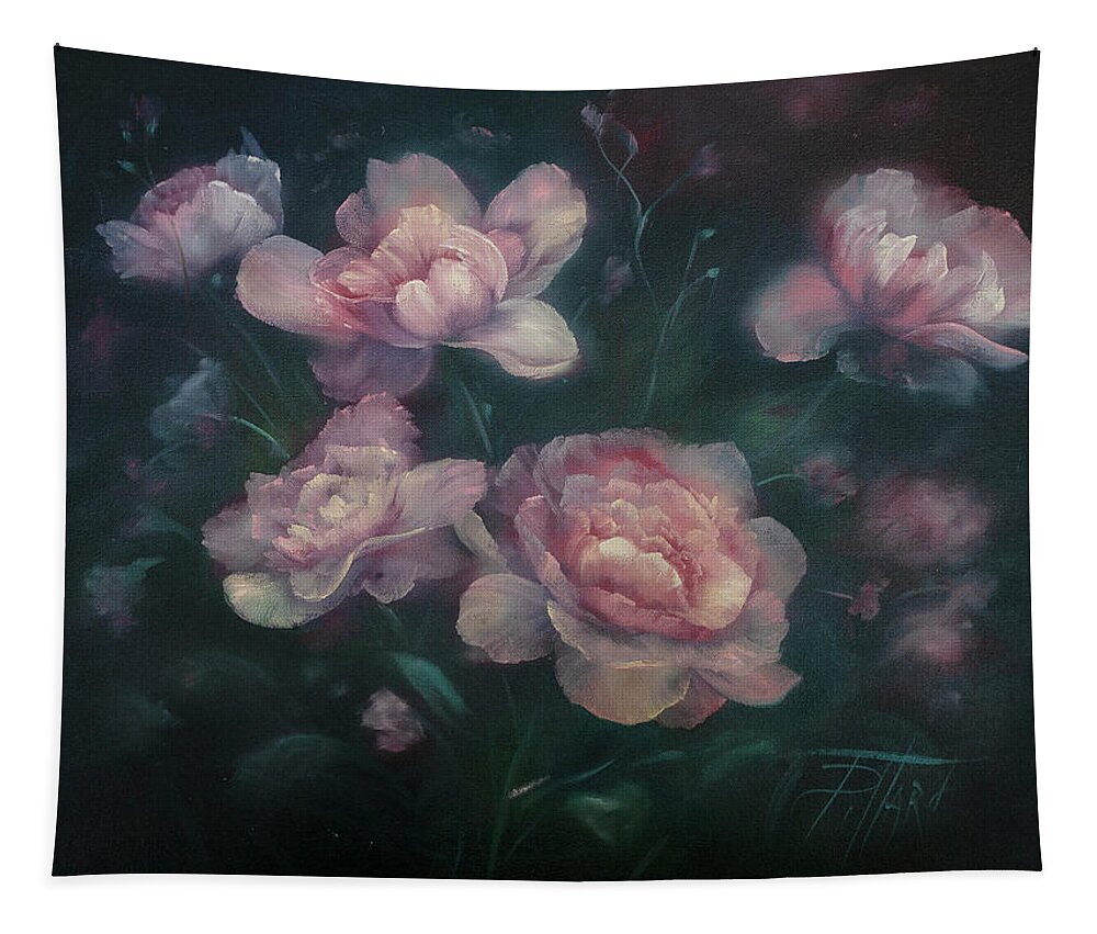 Pink Peonies Tapestry featuring the painting Heavenly Pink Peonies by Lynne Pittard