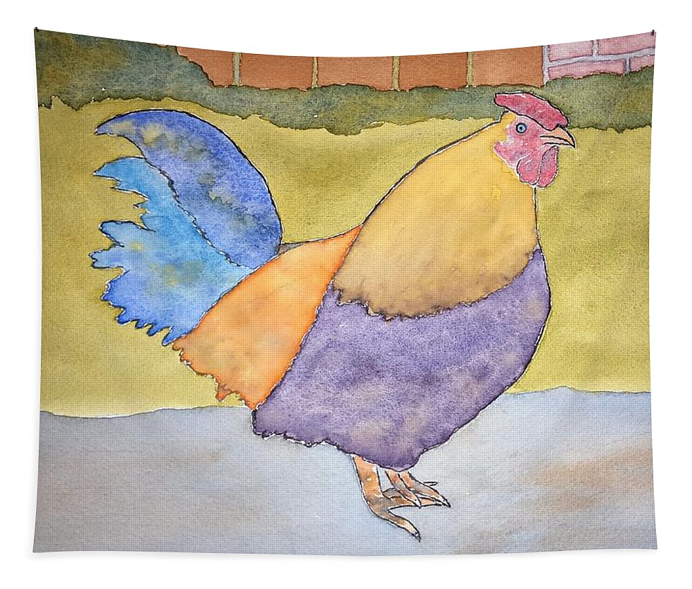 Watercolor Tapestry featuring the painting Hen of Lore by John Klobucher