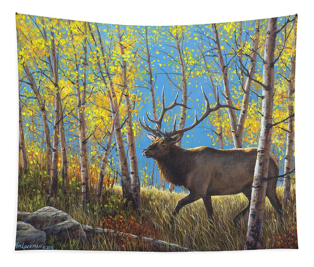 Elk Tapestry featuring the painting High Country Royalty by Kim Lockman