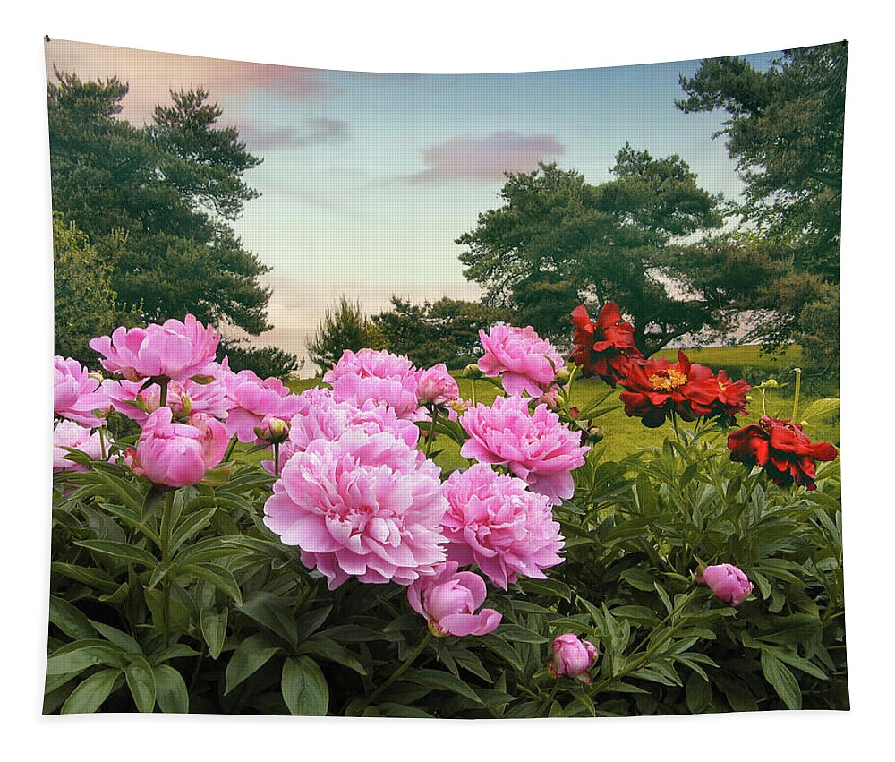 Peonies Tapestry featuring the photograph Hillside Peonies by Jessica Jenney