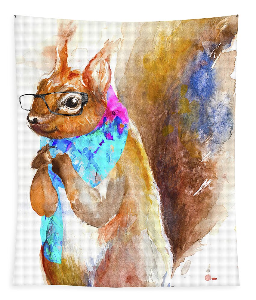 Hipster Tapestry featuring the painting Hipster Squirrel by Patricia Pinto