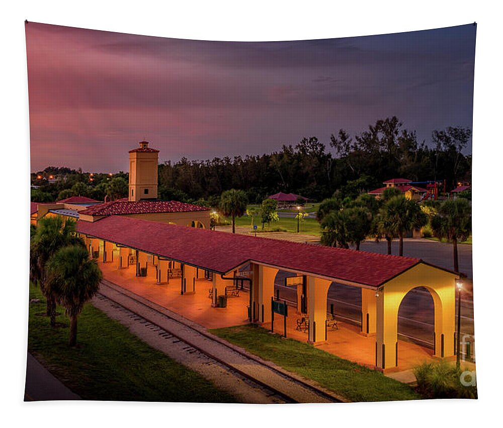 Legacy Trail Tapestry featuring the photograph Historic Train Depot in Venice, Florida by Liesl Walsh