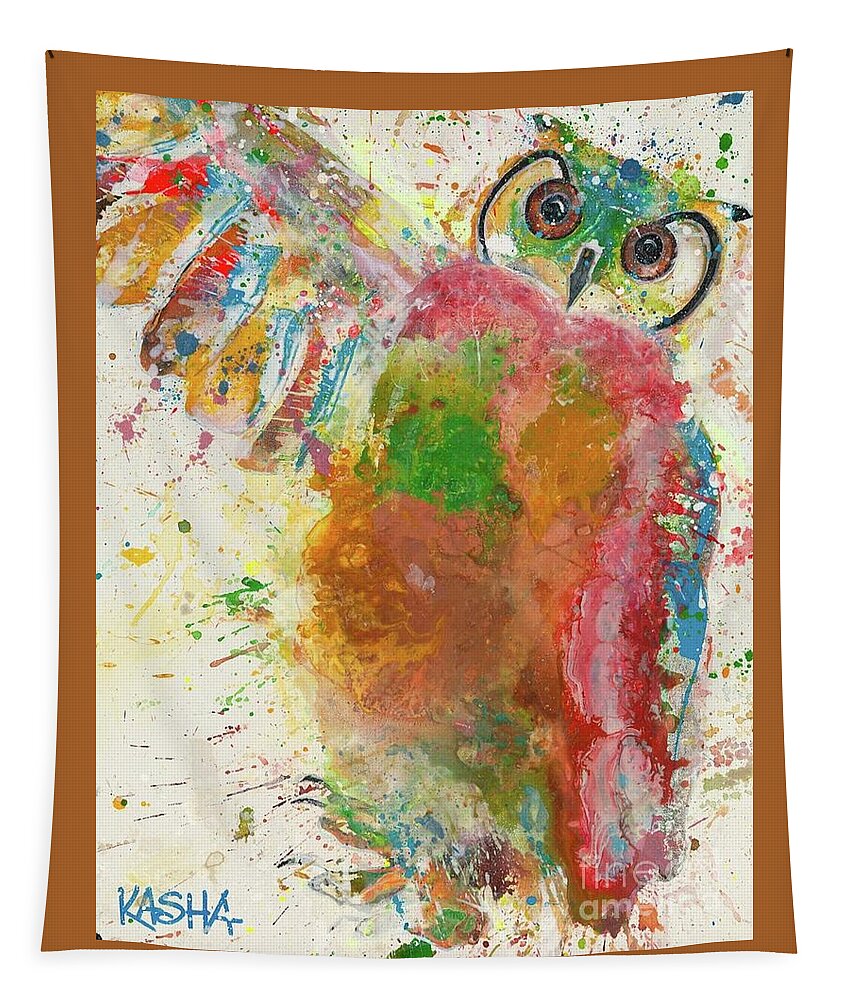 Owl Tapestry featuring the painting Hooter by Kasha Ritter