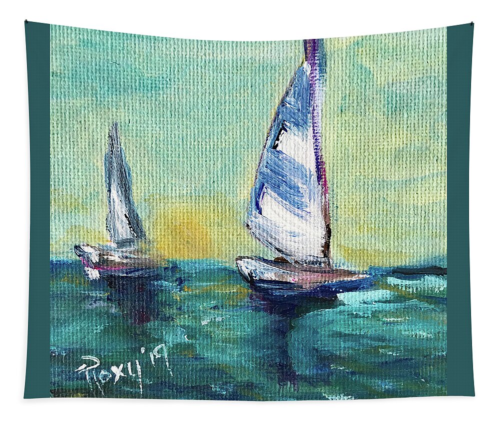 Sailing Tapestry featuring the painting Horizon Sail by Roxy Rich