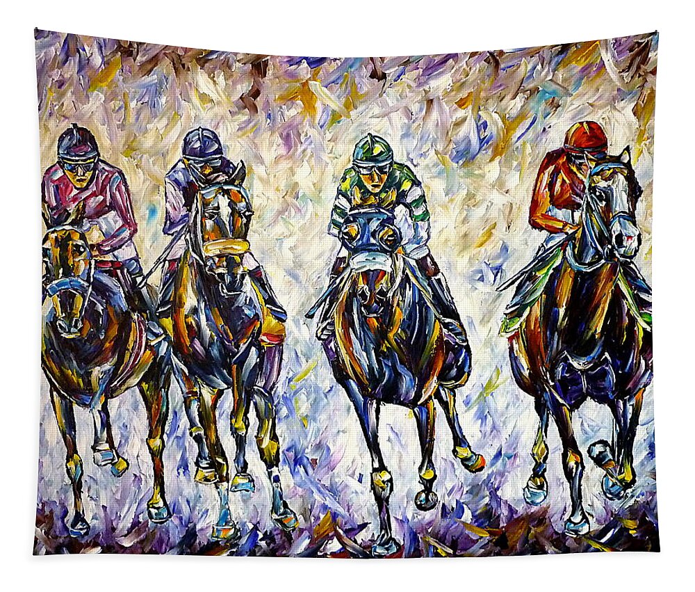 I Love Horses Tapestry featuring the painting Horse Race by Mirek Kuzniar