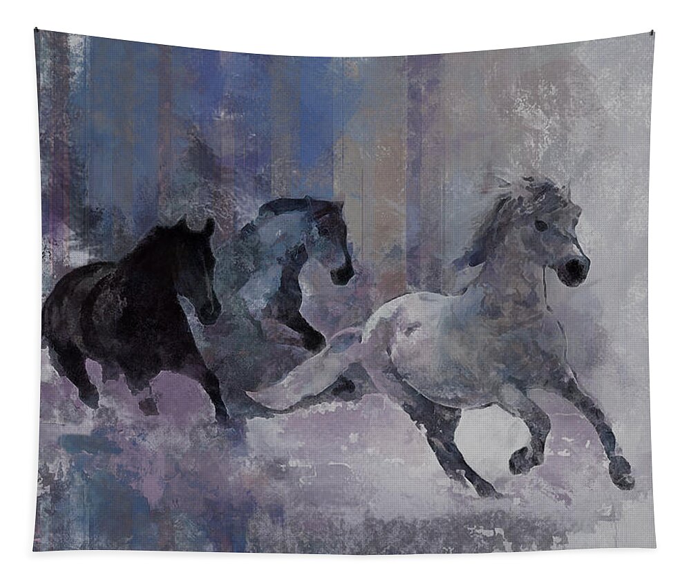 Horse Tapestry featuring the digital art Horses Running by Robert Bissett