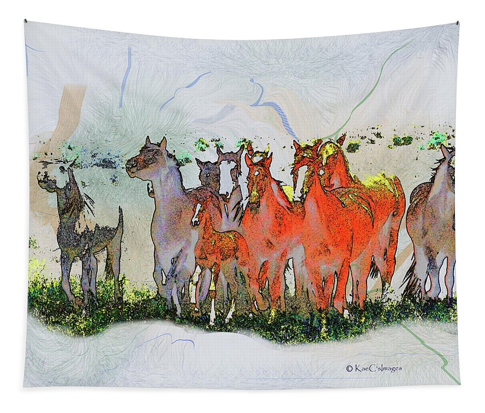 Horses Running Tapestry featuring the digital art Horsing Around #6 by Kae Cheatham