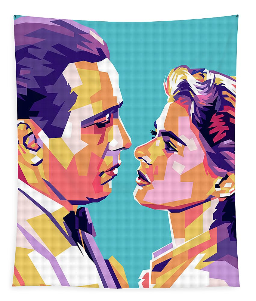  Humphrey Bogart Tapestry featuring the digital art Humphrey Bogart and Ingrid Bergman by Movie World Posters