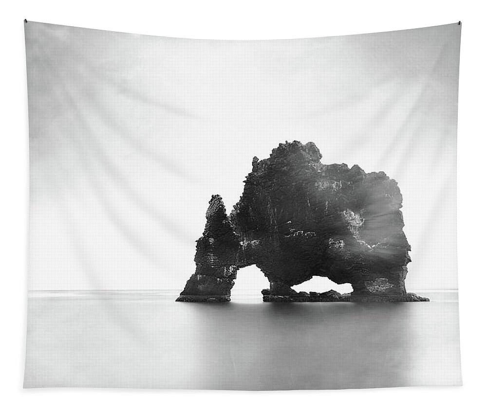 Hvitserkur In The Mist Tapestry featuring the photograph Hvitserkur in the Mist by Susan Maxwell Schmidt