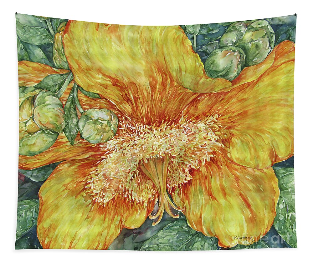 Yellow Flowers Tapestry featuring the painting Hypericum Plant by Kim Tran